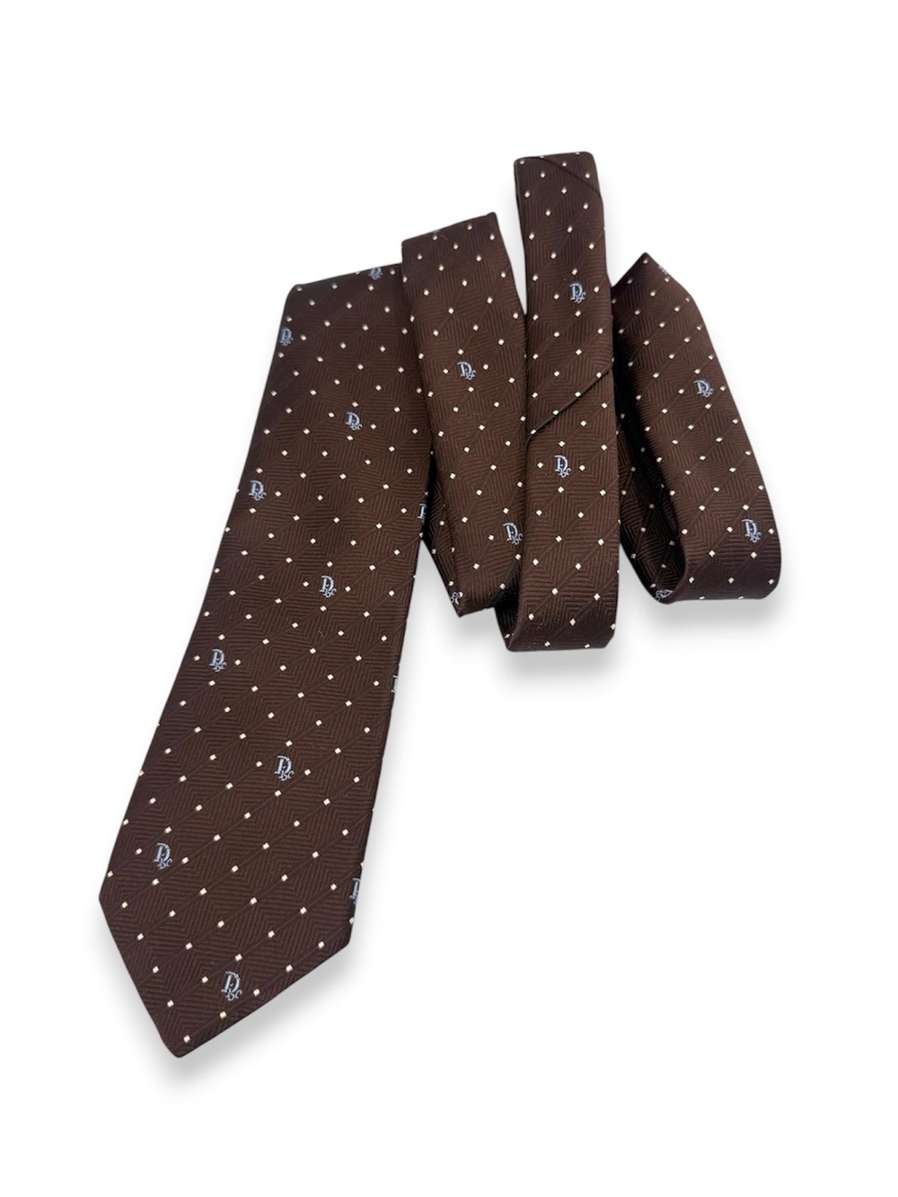 Christian Dior Monsieur Brown Silk Blend Monogram Geometric Necktie 3.125" Wide